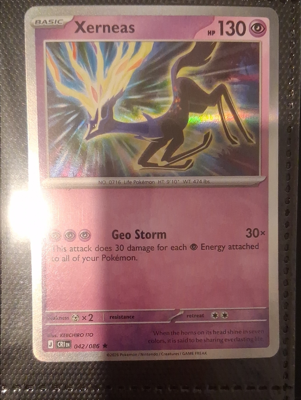 Pokemon Xerneas Pink Purple Holo Trading Card